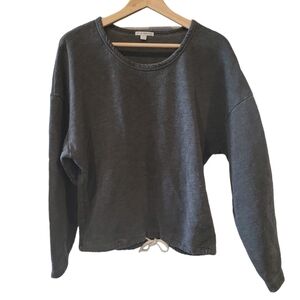 James Perse sweater drawstring waist gray marled knit relaxed fit cozy